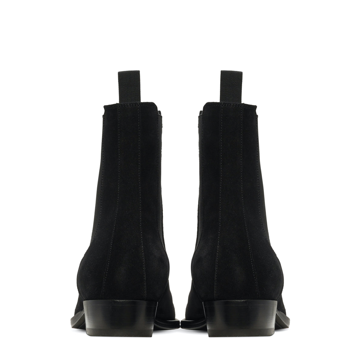Unknown Articles Black Suede Chelsea Boot back of boot profile