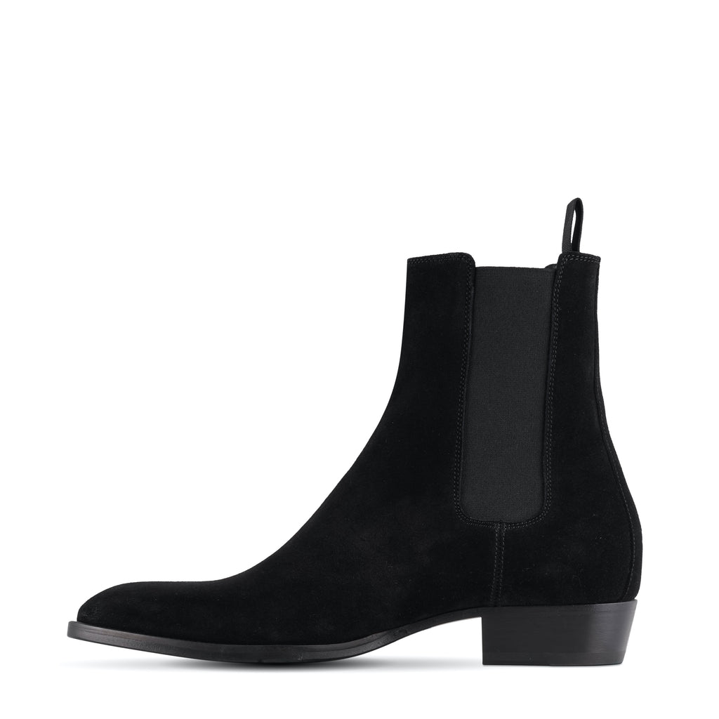 Unknown Articles Black Suede Chelsea Boot interior side profile